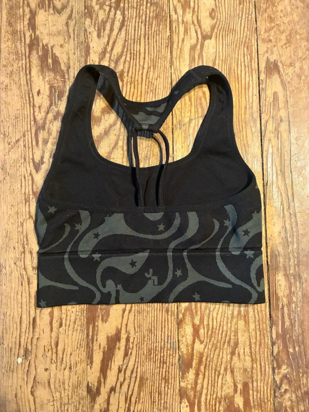 Black Patterned Racerback Sports Bra - Picture 3 of 5